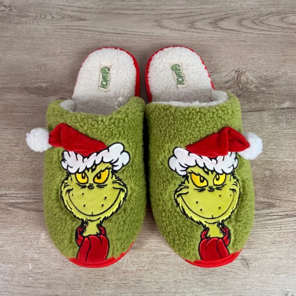 The Grinch Other - Dr. Seuss The Grinch Character Plush Slippers Green Mens L 11-12